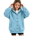 thumbnail image 4 of LUGOGNE Kids Girls Button Down Hooded Sweatshirt Jacket Casual Long Sleeve Hoodie Coat with Pockets Light Blue,5-6 Years, 4 of 7