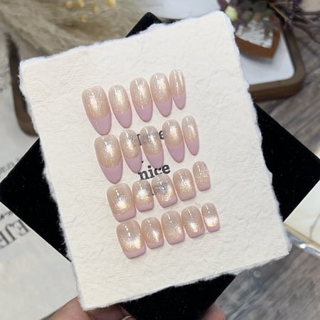 Taro milk husband wears nail handmade dry light bulb cat eye simple French temperament nail art removable nail piece wholesale