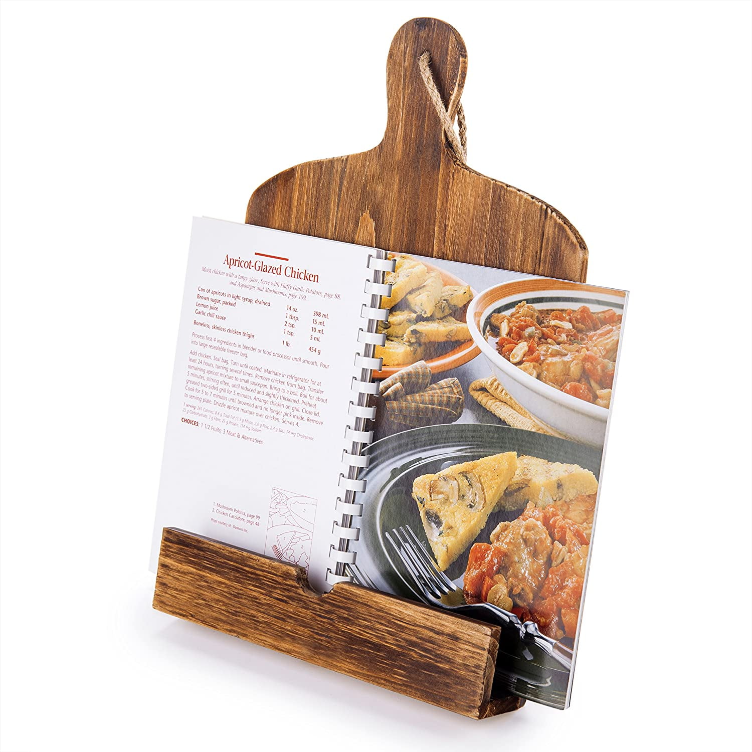 MyGift Cutting Board Shaped Burnt Wood and Galvanized Metal Cookbook Holder