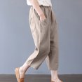 thumbnail image 4 of Mrat Work Pants For Women Full Length Pants Fashion Ladies Summer Casual Loose Cotton And Linen Pocket Solid Trousers Pants Elastic Waist Pants For Women, 4 of 9