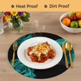 thumbnail image 4 of Teal Blue Rose Round 13 Inch Placemats Set of 8, Vintage Abstract Garden Flower Floral Black HeatResistant Non Slip Place Mats for Dining Table, Wipeable Braided Kitchen Table Mats for Housewarming, 4 of 9