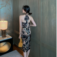 thumbnail image 5 of ZHYT Vente Chaude Été Robe à Bretelles Imprimée pour Femmes Robes Fendues Dos Nu Robe de Soirée Dos Nu Décontractée avec Chaîne Ceinture, 5 of 5