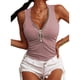 thumbnail image 1 of Camiseta sin mangas de punto acanalado con cuello en V para mujer, camiseta informal con cremallera frontal, camiseta sin mangas, Top ajustado de verano, 1 of 5