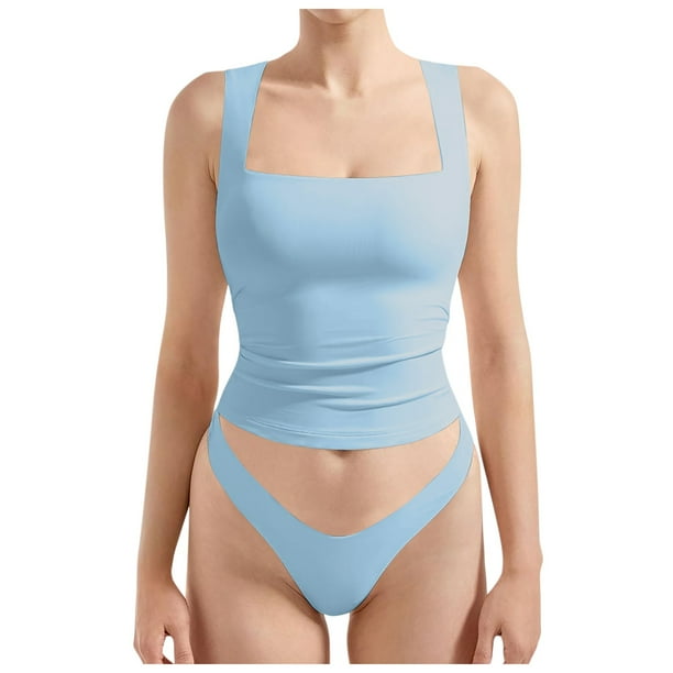 Camiseta sin mangas sexy con cuello cuadrado y espalda descubierta, tirantes ajustables, ropa de club, para mujer - XS-XL