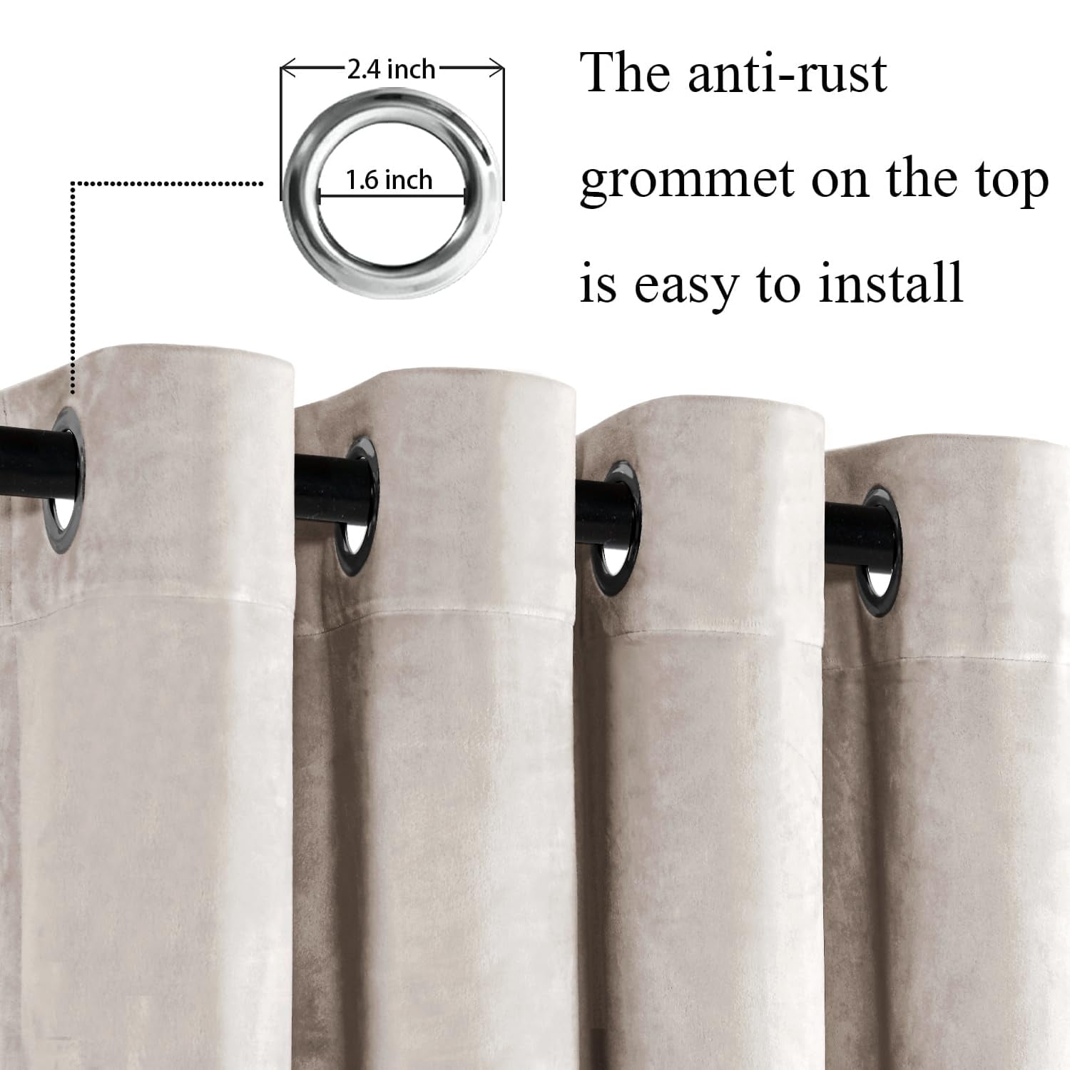 JIUZHEN Beige Velvet Curtains 84 inches Blackout Curtains for Living Room - Thermal Insulated Room Darkening Grommet Thick Velvet Window Drapes for Bedroom, Set of 2 with Tiebacks, 52W x 84L