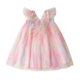 thumbnail image 1 of Vestido de niña de malla con alas de arcoíris y mangas voladoras, vestido de princesa para bebé de verano, falda con entretela, 1 of 6