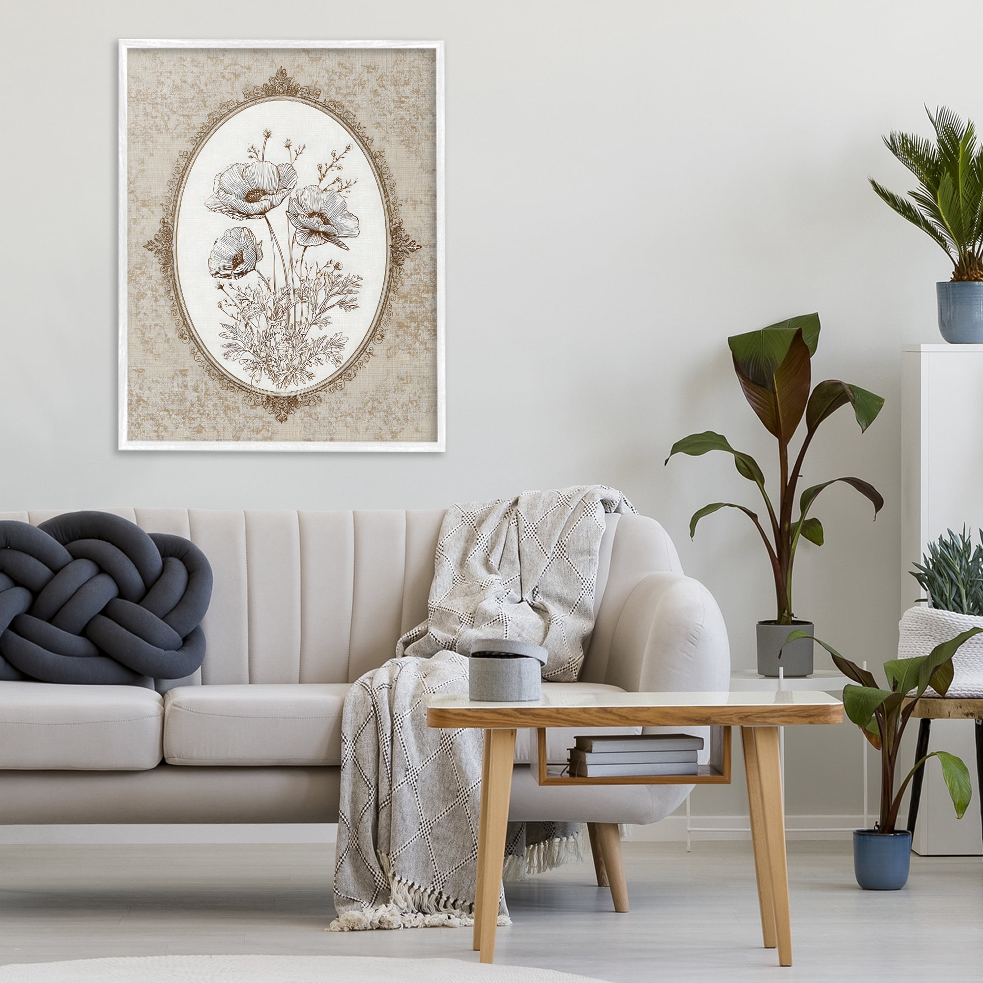 Stupell Industries Vintage Floral Sketch of Poppies White Framed Giclee Art, design by Ink Drop Loft