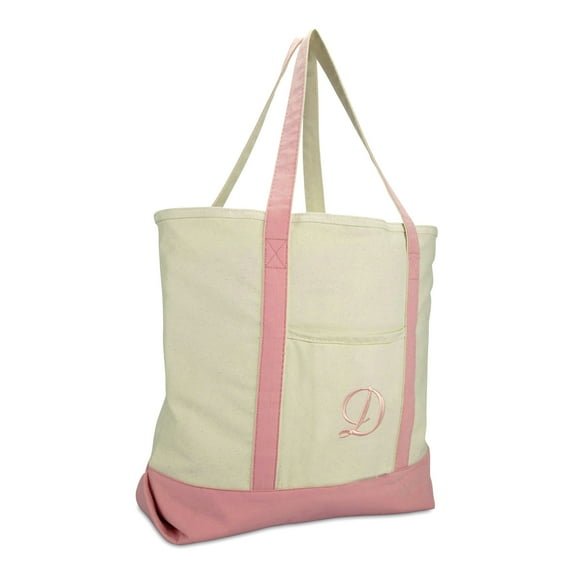 DALIX Women's Personalized Shopping Tote Bag Monogram Pink Ballent Zippered Letter D