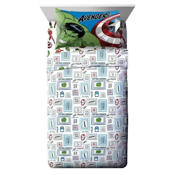 Marvel Avengers 'Temps de Héros' Ensemble de Draps 3-Pièces pour Lit 1 Place, 100% Polyester