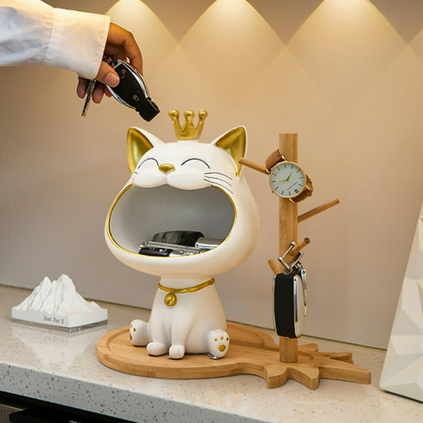 Estatua Del Gato Riendo Estatua de gato de bocas grandes, contenedor creativo de artículos pequeños, lindo para sala de estar y oficina