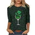 thumbnail image 1 of Camisetas de Manga Larga de las Mujeres Día de San Patricio Impreso Cuello Redondo, Suelto 3/4 Manga Top Casual, 1 of 5