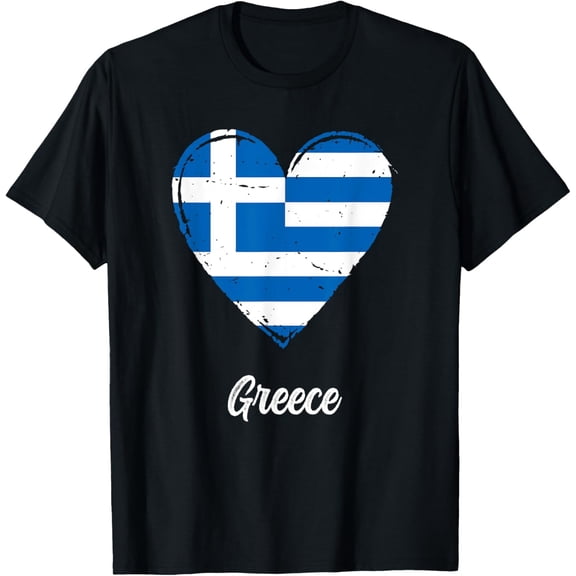men and women can wear，Vintage Greek Roots Heart Greece Flag Pride T-Shirt