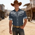 thumbnail image 2 of CONZONE Mens Buttons Down Shirts Short Sleeve Shirts for Men Trendy Western Cowboy Graphic Lapel Soft Lightweight Tops, 2 of 4