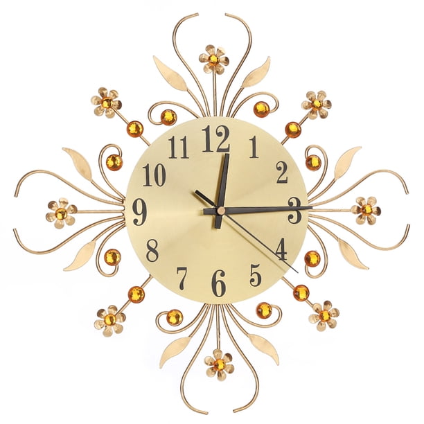 WORGEOUS Moderno metal diamantes flor silencioso reloj de pared 3D pared arte oficina casa sala de estar decoración (oro)