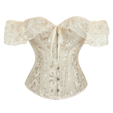 Fanxing ChristmasDeals Women Retro Victorian Corset Summer Sleeveless Steampunk Renassance Boned Overbust Corset Bustier Lingerie Bodyshaper Top 2025 Fall Dress Clearance Sale Beige XL