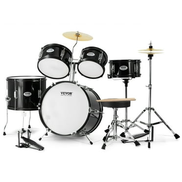 VEVOR Kids Drum Set, 5-Piece, 16 in Beginner Full Drum Set with Bass Toms Snare Floor Drum Adjustable Throne Cymbal Hi-Hat Pedal and Two Pairs of Drumsticks, Starter Drum Kit for Child Kids, Black