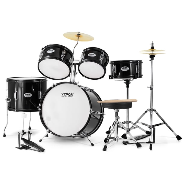 VEVOR - Batería para niños, 5 piezas, 16 pulgadas, batería completa para principiantes con bajos, toms, caja, bombo, trono ajustable, platillo, pedal Hi-Hat y dos pares de baquetas