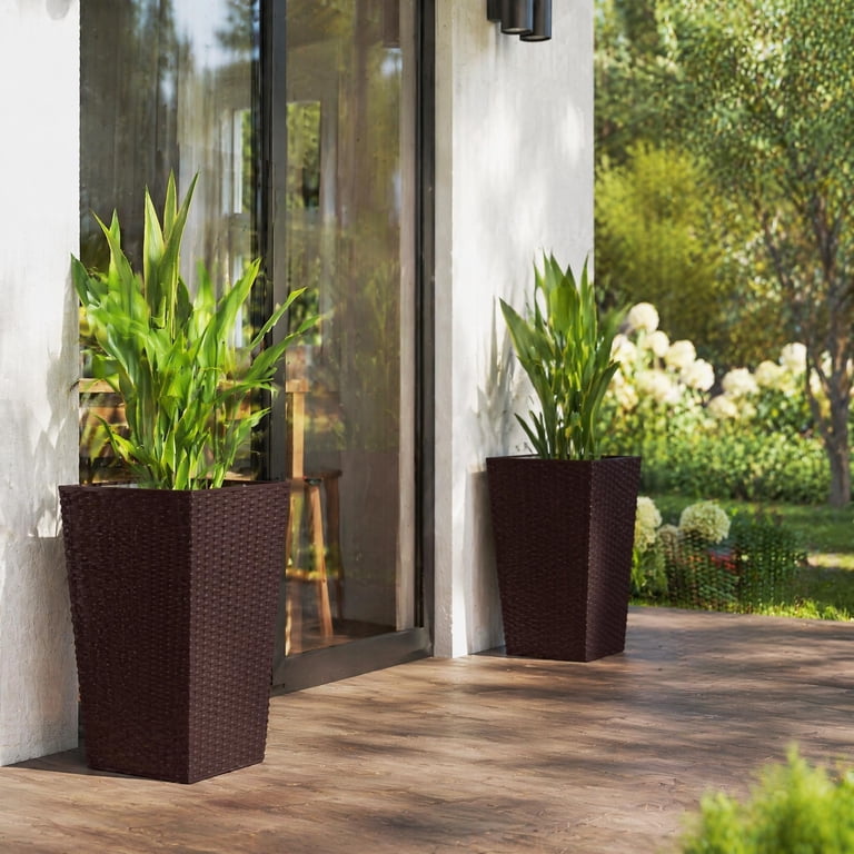 Outsunny 24" Tall Rattan-Style Planters, Set of 3, Brown photo 7