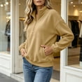 thumbnail image 2 of Women Quarter Zip Sweatshirt Sevevn Quarter Zip Stand Collar Relaxed Fit Fleece Fabric Drop Shoulder Kangaroo Pocket Long Sleeve For Casual Daily Wear, 2 of 7