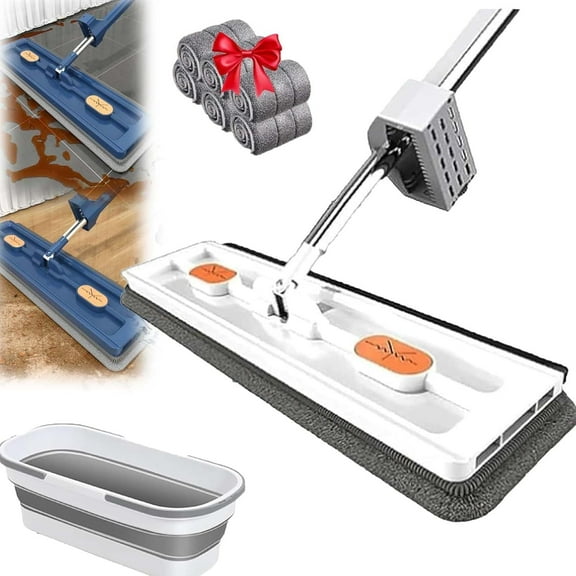2025 Large Flat Mop,360 Rotation Flat Mop with Bucket with 6 Microfiber Pads,for Tile,Hardwood,Windows Wet and Dry (White)
