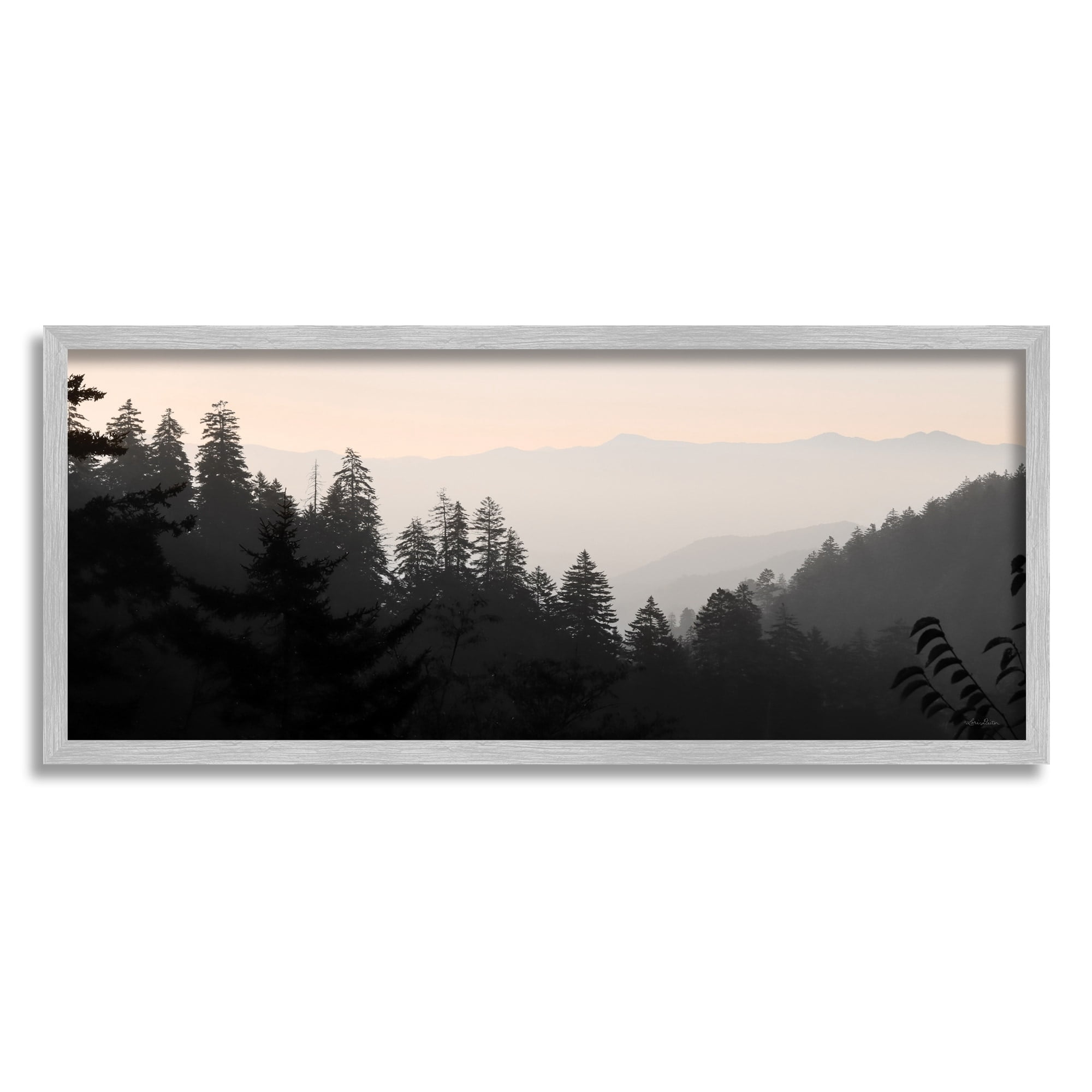 Stupell Industries Woodland Forest Nature Silhouette Warm Sky Mountains Photograph Gray Framed Art Print Wall Art, Design by Lori Deiter