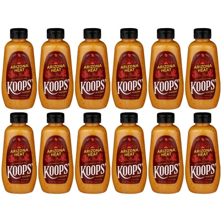 Koops  Arizona Heat Mustard Sweet and Spicy Mustard  Gluten-Free  Kosher  Made in USA  From Quality Mustard Seeds  Shelf-Stable  Hot Mustard Sauce 12 Oz  Pack of 12