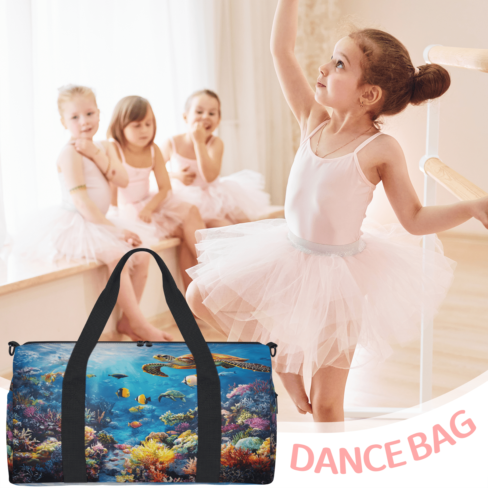 Herdesigns Sea Turtles Gym Bag for Women, Ocean Animal Duffle Bag for Travel Sport, Lightweight Waterproof Carry on Weekender Overnight Dance Yoga Workout Bags