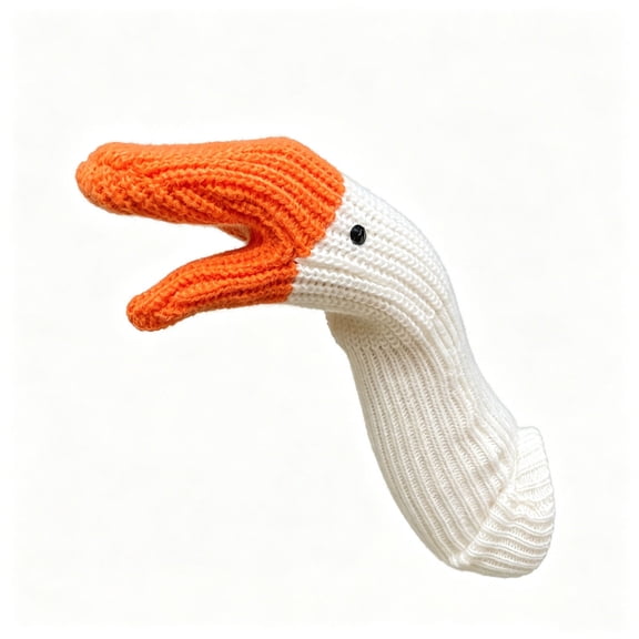 Novelty Goose-Shaped Knit Mittens, Thick-Lined Warm Winter Handwear for Women, Cute Animal-Print Long Mittens