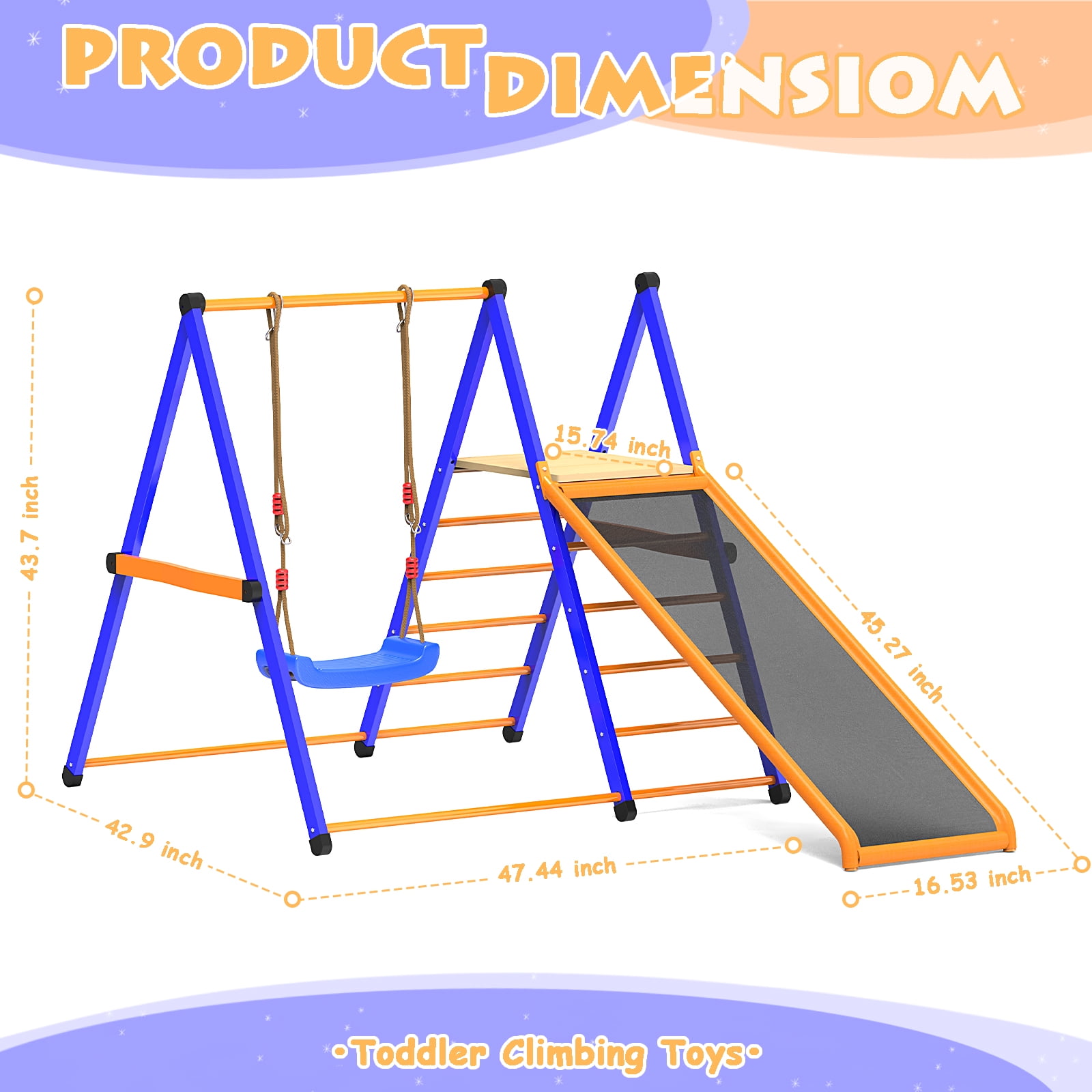 ​XIEWEI 4 in 1 Indoor Jungle Gym Playset with Swing and Slide Durable Metal Climber for Kids
