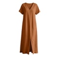 thumbnail image 3 of Dvprdro V Neck Short Sleeve Cotton Side Pockets Loose A Line Maxi Dress for Women Summer Beach Vacation Solid, 3 of 8