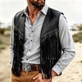 thumbnail image 4 of Cowboy Tassels Vest For Mens Liweisiy Open Front Sleeveless Rivet Studded Jackets Faux Leather Waistcoat Black L, 4 of 9