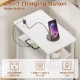 thumbnail image 5 of Eunos White End Table with Charging Station, Narrow Long Nightstand with Open Shelf and 3 Fabric Drawer, 5 of 8