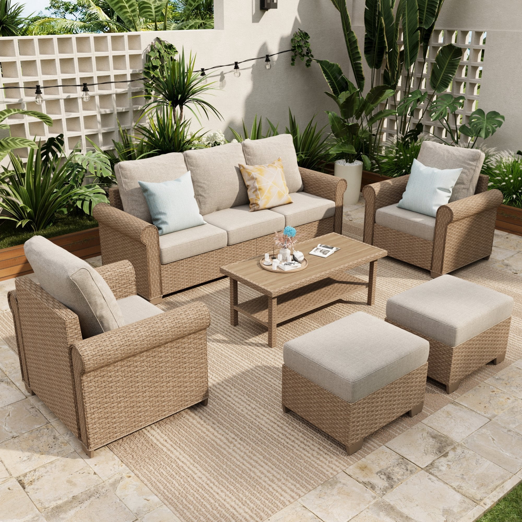 TK Classics Florence 7 Piece Outdoor Wicker Patio Furniture Set