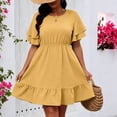 thumbnail image 4 of QUNYINEY Women's Plus Size Summer Dresses Short Sleeve Polka Dot Midi A Line Dress Ruffle Crew Neck Casual Loose Fit Dresses, 4 of 7