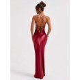 thumbnail image 2 of Satin Criss‑Cross Backless Tie‑Strap Fitted Cocktail Dress, Elegant Party Dress for Wedding, Spring and Fall Occasions, 2 of 8