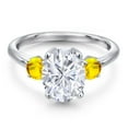 thumbnail image 3 of Gem Stone King 925 Sterling Silver Yellow Sapphire Ring Set with Oval Moissanite (3.72 Cttw), 3 of 7