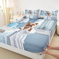 thumbnail image 3 of Manfei Lovely Puppy Dog Queen Sheet Sets,Cartoon Animal Flat Sheet,Blue White Queen Fitted Sheet For Child,Breathable Home Decor,4 Pieces, 3 of 7