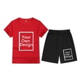 thumbnail image 3 of Tfken Girls Outfit Sets For Summer Solid Color Short Sleeve Crew Neck Tops With Shorts Set Summer Casual Toddler Classic Outfit Red Size 10-11 Years, 3 of 7