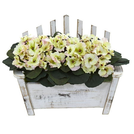 Nearly Natural African Violet Artificial Plant in Wooden Bench