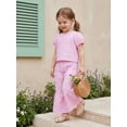 thumbnail image 6 of BemeyourBBs Toddler Baby Girl Summer Clothes 6 12 18 24 Months 2 3 4 Years Baby Girl Summer 2 Piece Outfit Puff Short Sleeve Plaid Gingham Print Shirt Tops and Elastic Waist Flare Pants Set, 6 of 9
