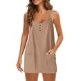 thumbnail image 2 of QATAINLAV Lightening Sales! Womens Summer Sleeveless Mini Dress Casual Button Crewneck Spaghetti Strap Sundress Solid Athletic Short Dress with Pockets Khaki L, 2 of 6