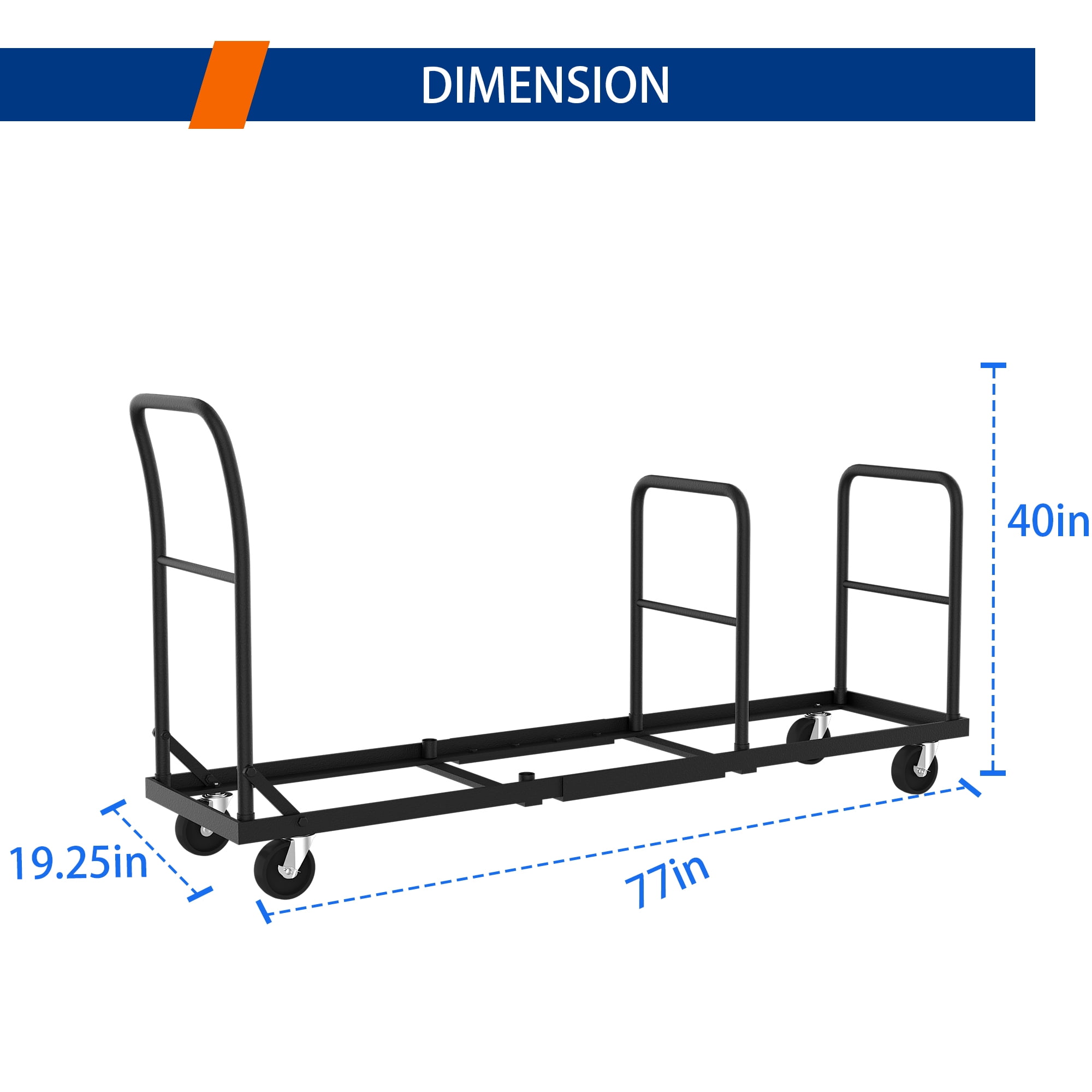 Heavy-Duty Folding Chair Cart with 1200LB Capacity, 77"x19.2"x40", Foldable Steel Hand Truck for Warehouse/Home Use