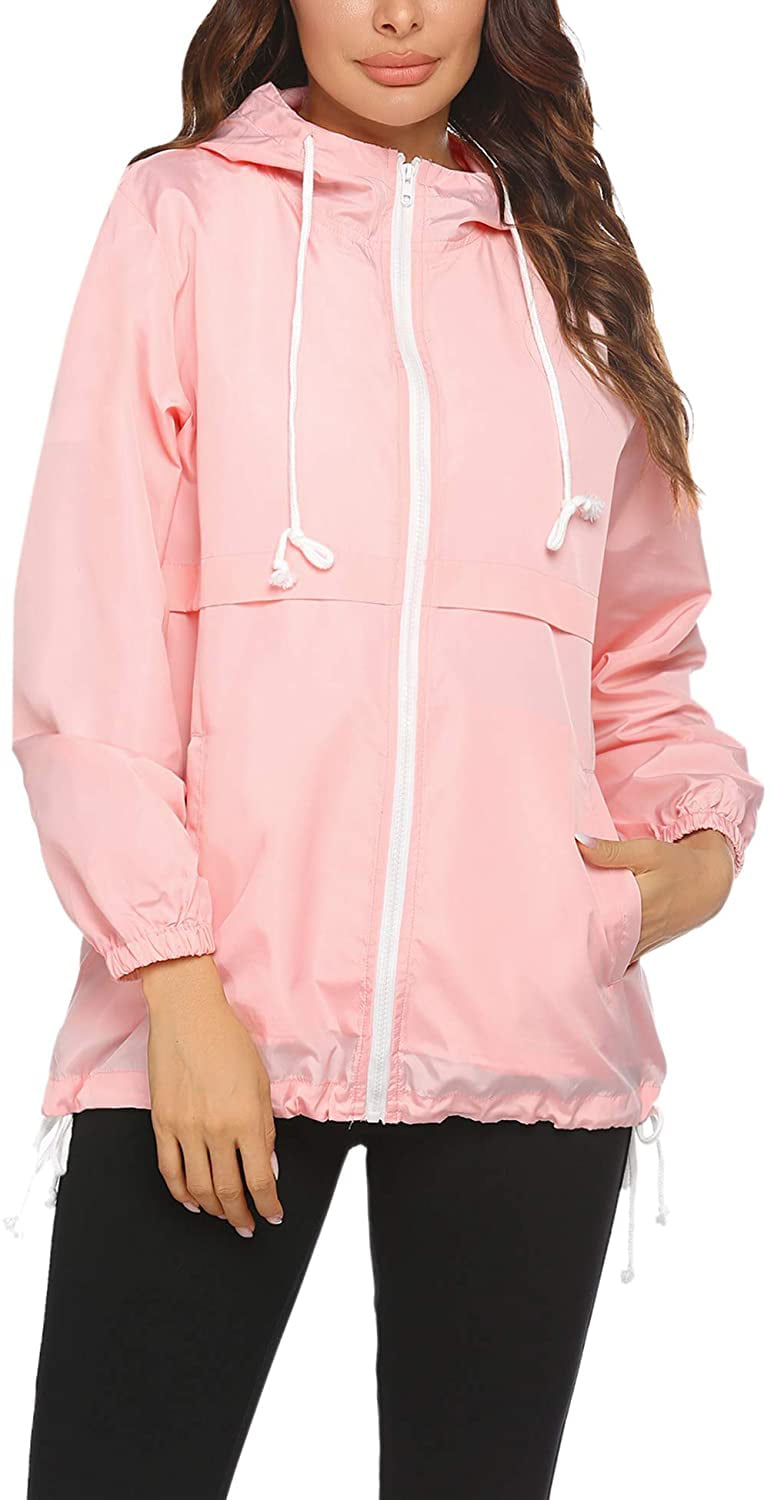 Women's Waterproof Raincoat Lightweight Rain Jacket Hooded Windbreaker With Pockets For Outdoor 