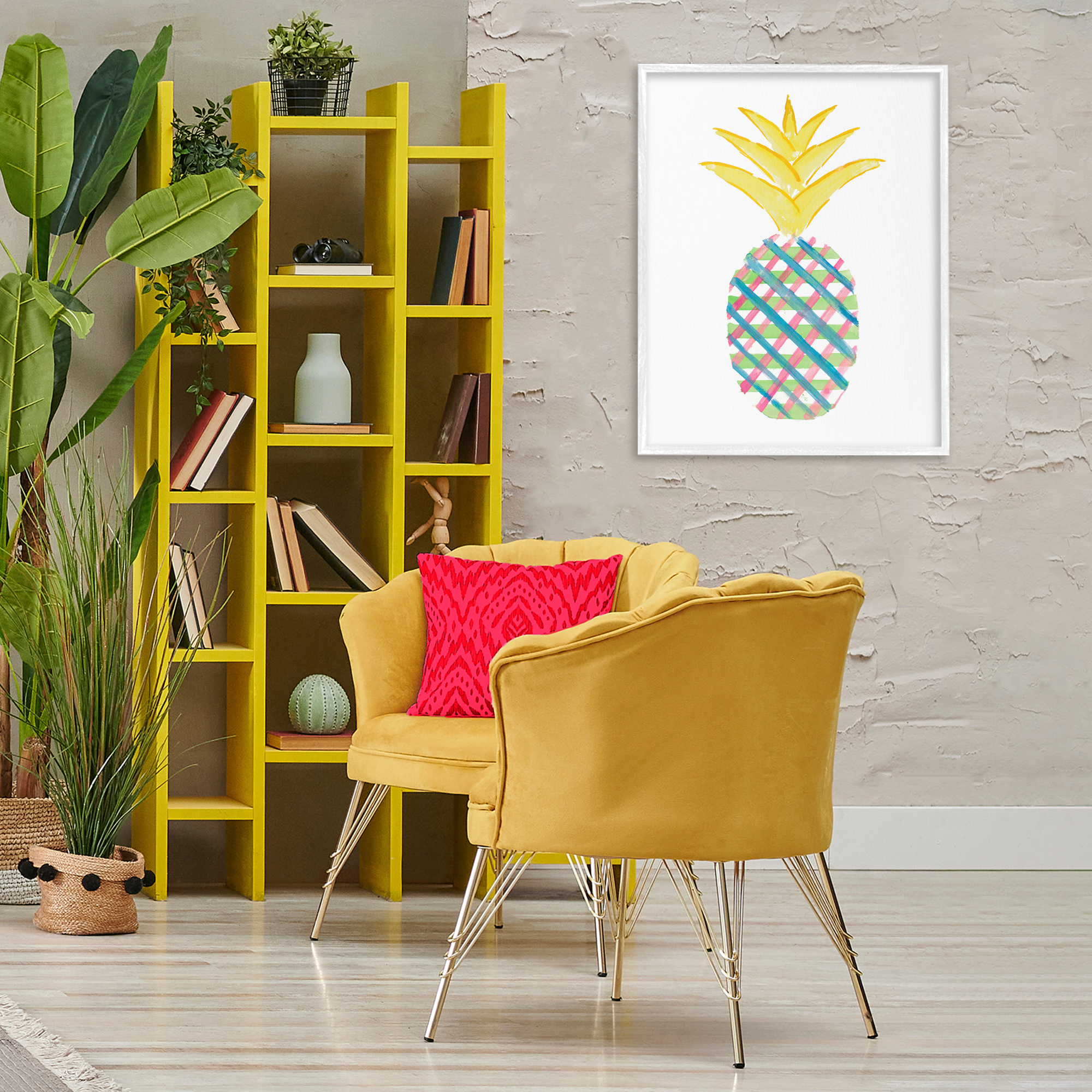 Stupell Industries Plaid Patterned Pineapple Food & Beverage Painting White Framed Art Print Wall Art, 24 x 30