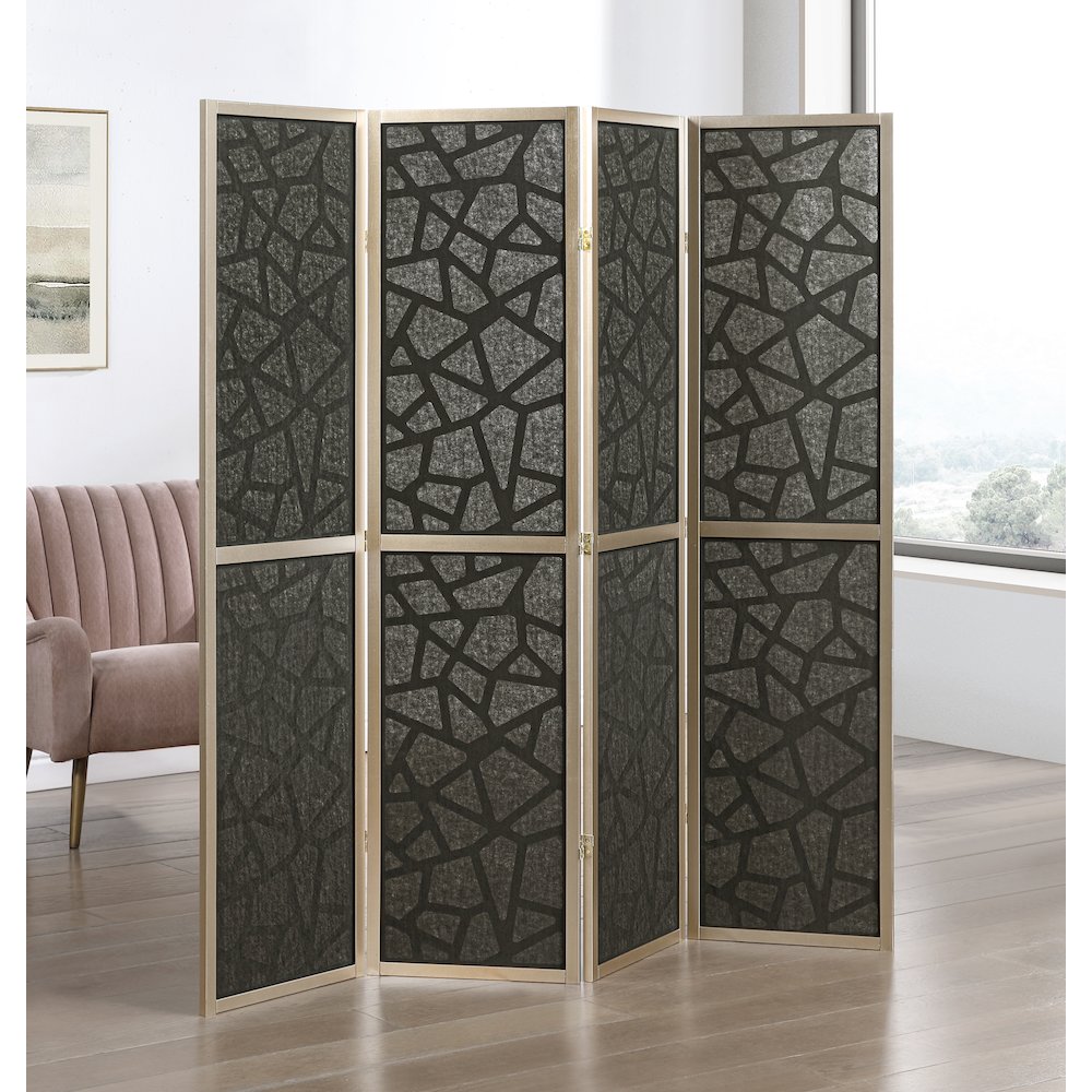 Roundhill Furniture 4-Panel Wood Room Divider, Folding Portable Partition Screen, Black and Gold