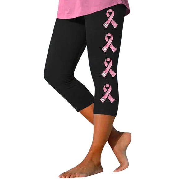 Sweatpants Women Simple Conventional Printing Breast Cancer Awareness Pants Elastic Waist Casual Trousers Polyester & Spandex Fabric Seven Quarter Length L High Pull Pants