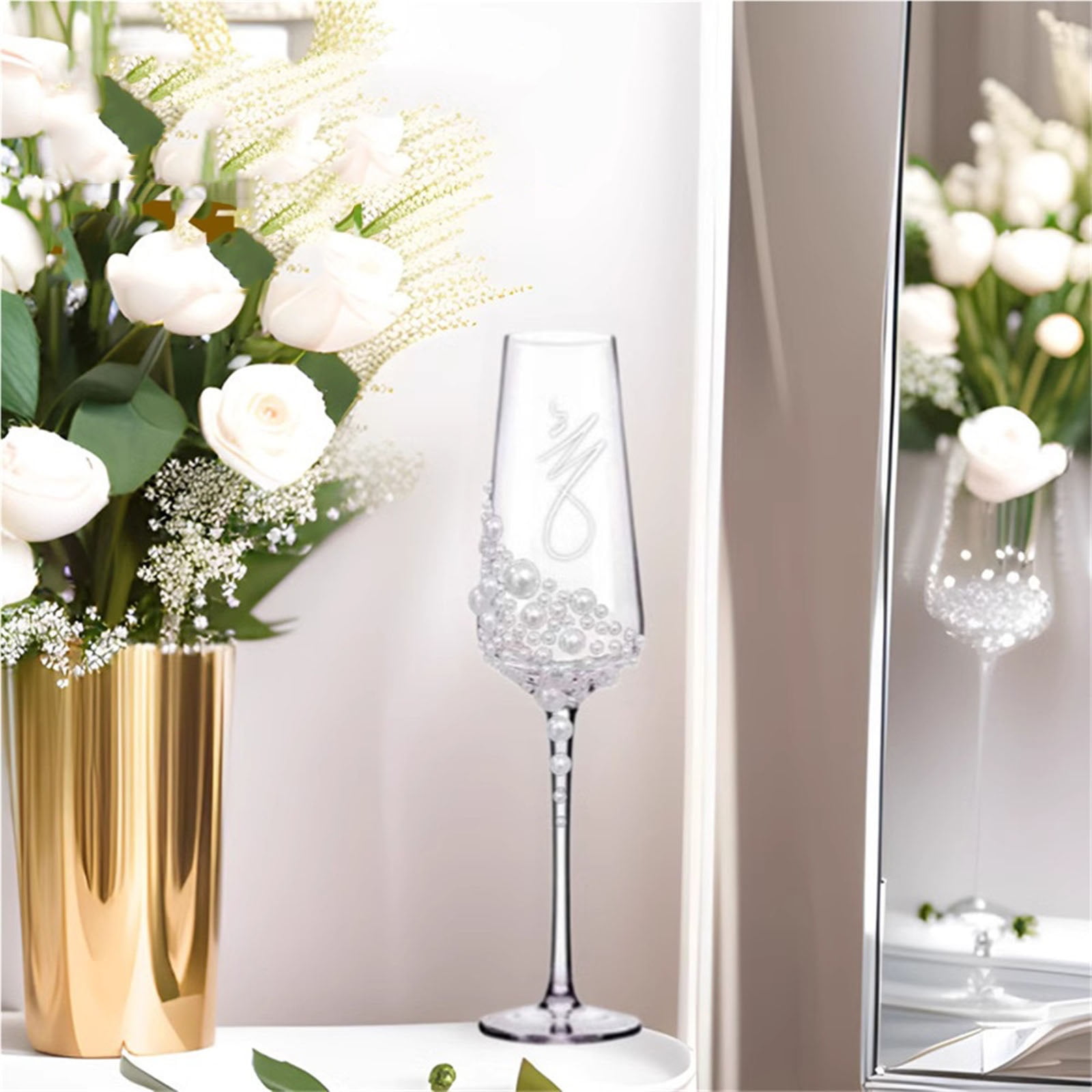 2-Piece Crystal Wedding Toasting Flutes, Unique Champagne Glass Set for Anniversary Celebration