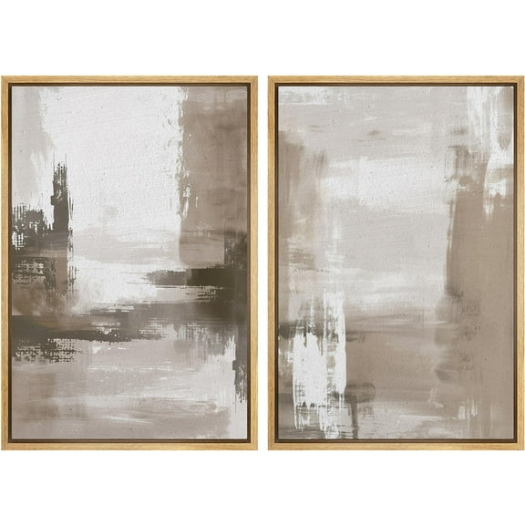IDEA4WALL Framed Canvas Print Wall Art Set Soothing Brushstroke Patterns in Earth Tones Digital Art Neutral Minimal Abstract Wall Decor Bohemian Nordic Zen Artwork for Home Decor - Natural 24"x36"x2