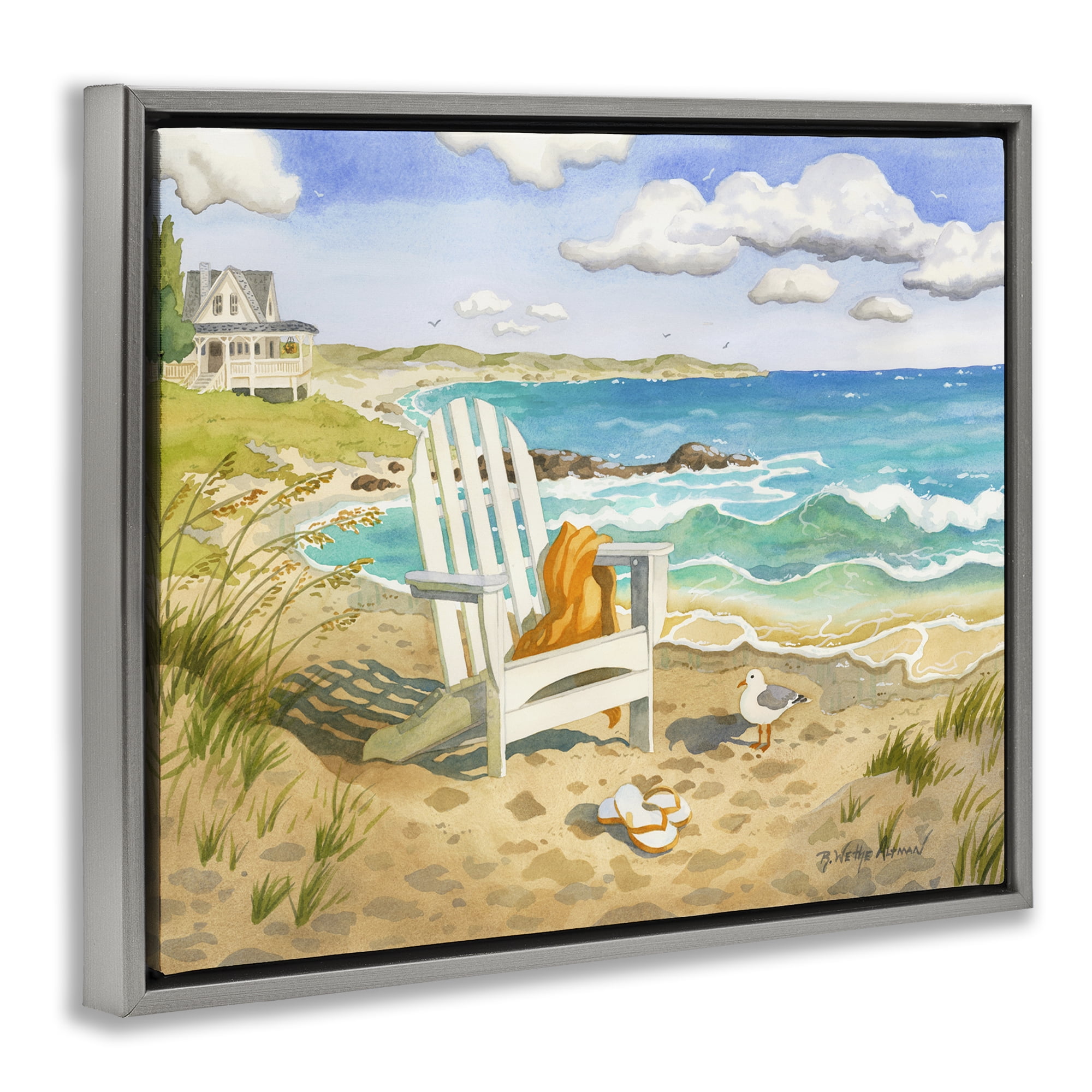 Stupell Industries Waiting For You by Beach Gray Framed Floater Canvas Wall Art, design by Robin Altman
