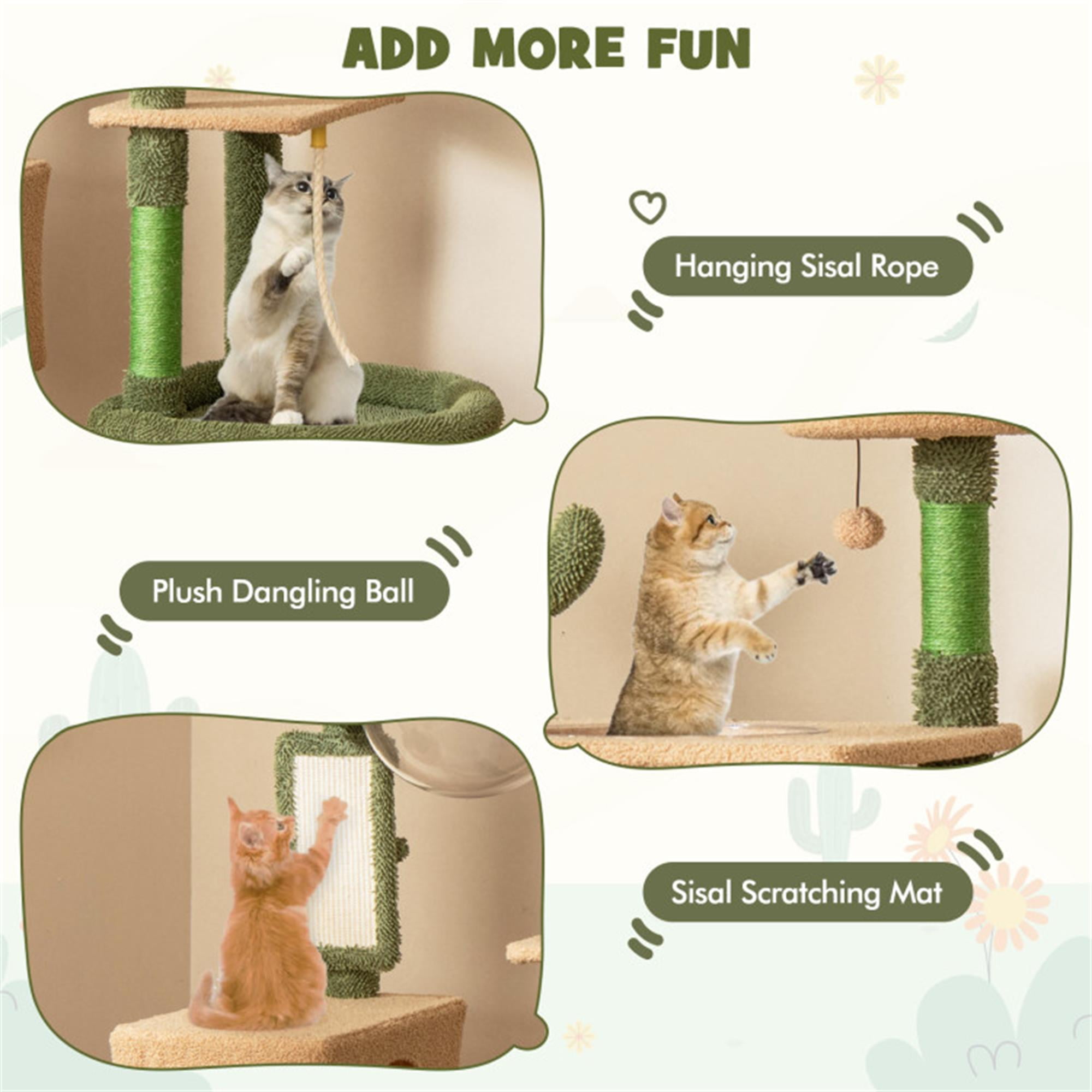Pefilos 59" Cactus Cat Tree Tower for Indoor Cats, Multi-Level Cat Condo, Cat Tree House with Space Capsule, Sisal Scratching Posts and Board, Green Pefilos 59" Cactus Cat Tree Tower for Indoor Cats, Multi-Level Cat Condo, Cat Tree House with Space Capsule, Sisal Scratching Posts and Board, Green